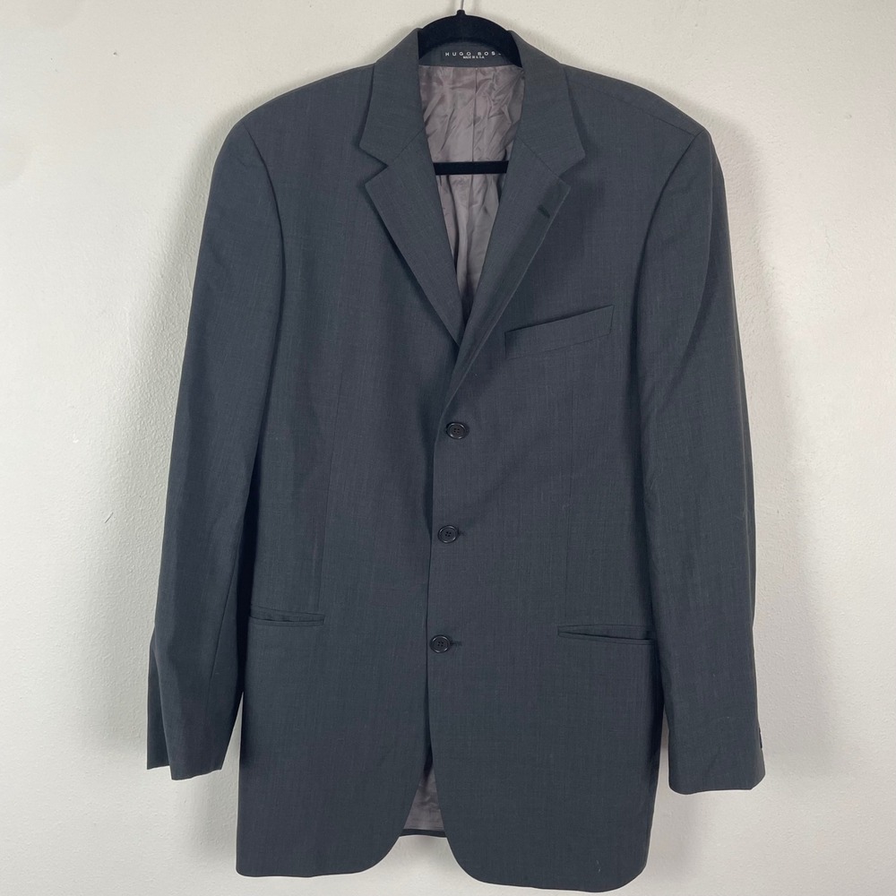 BOSS Hugo Boss Mens‎ Dark Grey Wool Suit Jacket Blazer 40L Career Work Office